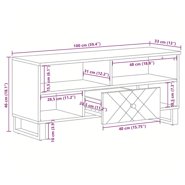 tv-bord 100x33x46 cm massivt mangotræ sort