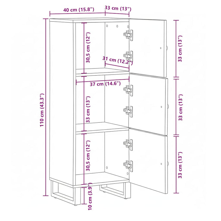 skab 40x33x110 cm massivt mangotræ sort
