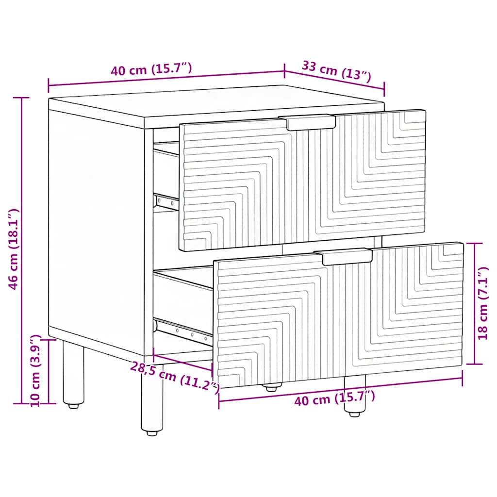 sengebord 40x33x46 cm massivt mangotræ brun