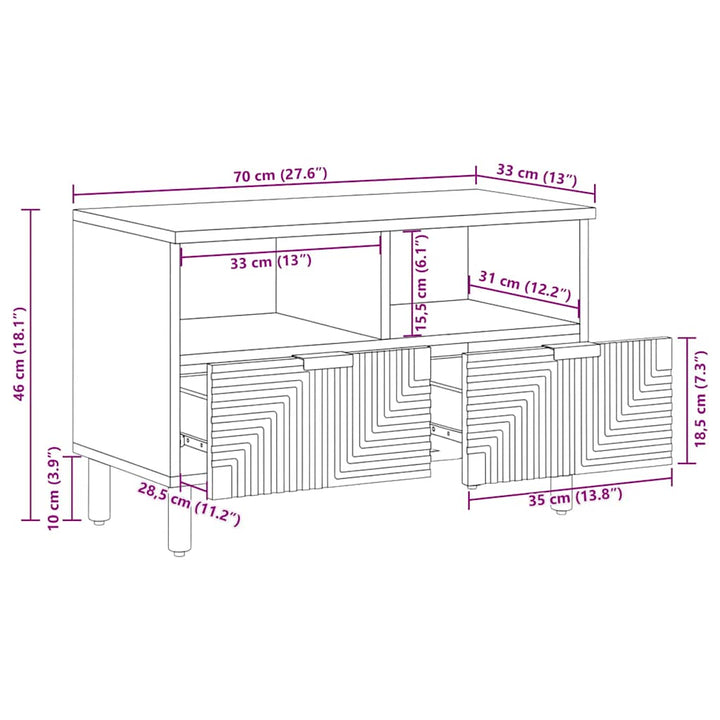 tv-bord 70x33x46 cm massivt mangotræ brun