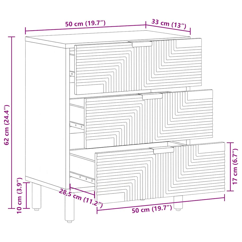 sengebord 50x33x60 cm massivt mangotræ brun