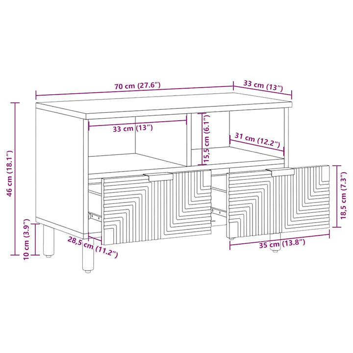 tv-bord 70x33x46 cm massivt akacietræ