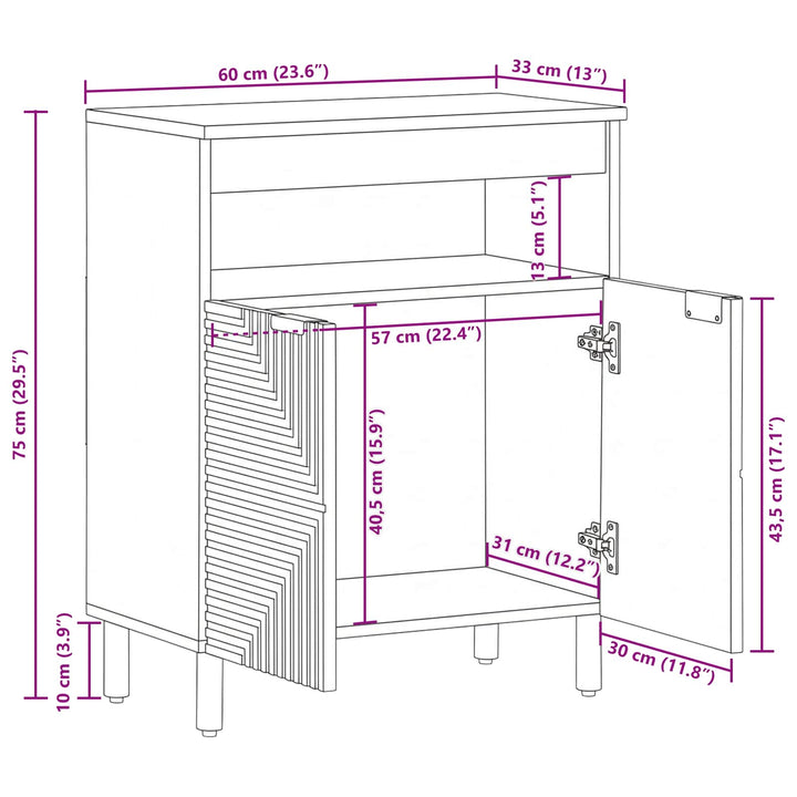 Sideboard med hylde Brun 60 x 33 x 75 cm Massivt mangotræ