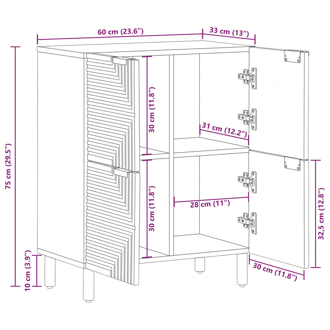 Sideboard med hylde Brun 60 x 33,5 x 75 cm Massivt mangotræ