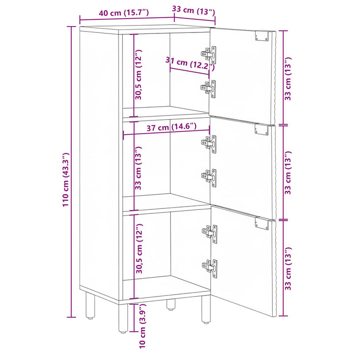 Highboard med hylde Brun 40 x 33,5 x 110 cm Massivt mangotræ