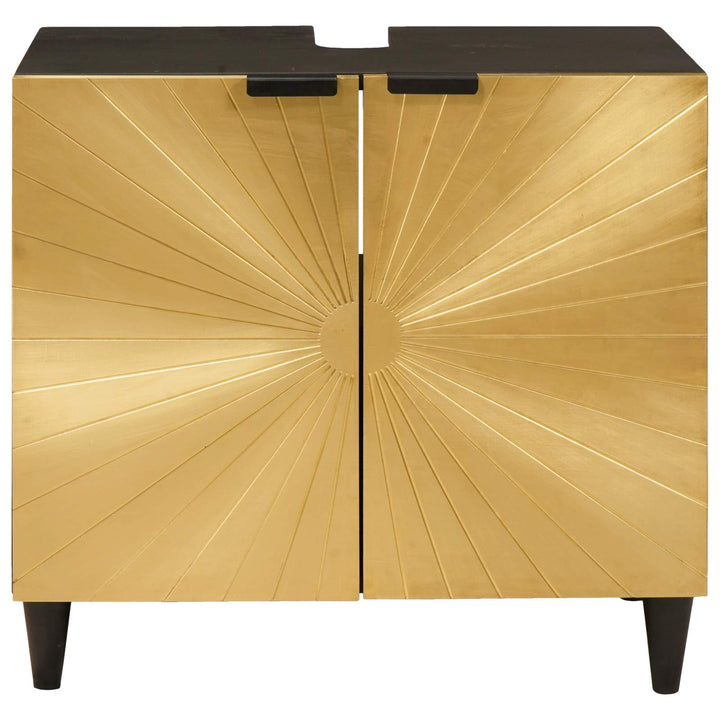 Vaskeskab med dør Sort og Guld 62 x 33 x 58 cm Massivt mangotræ