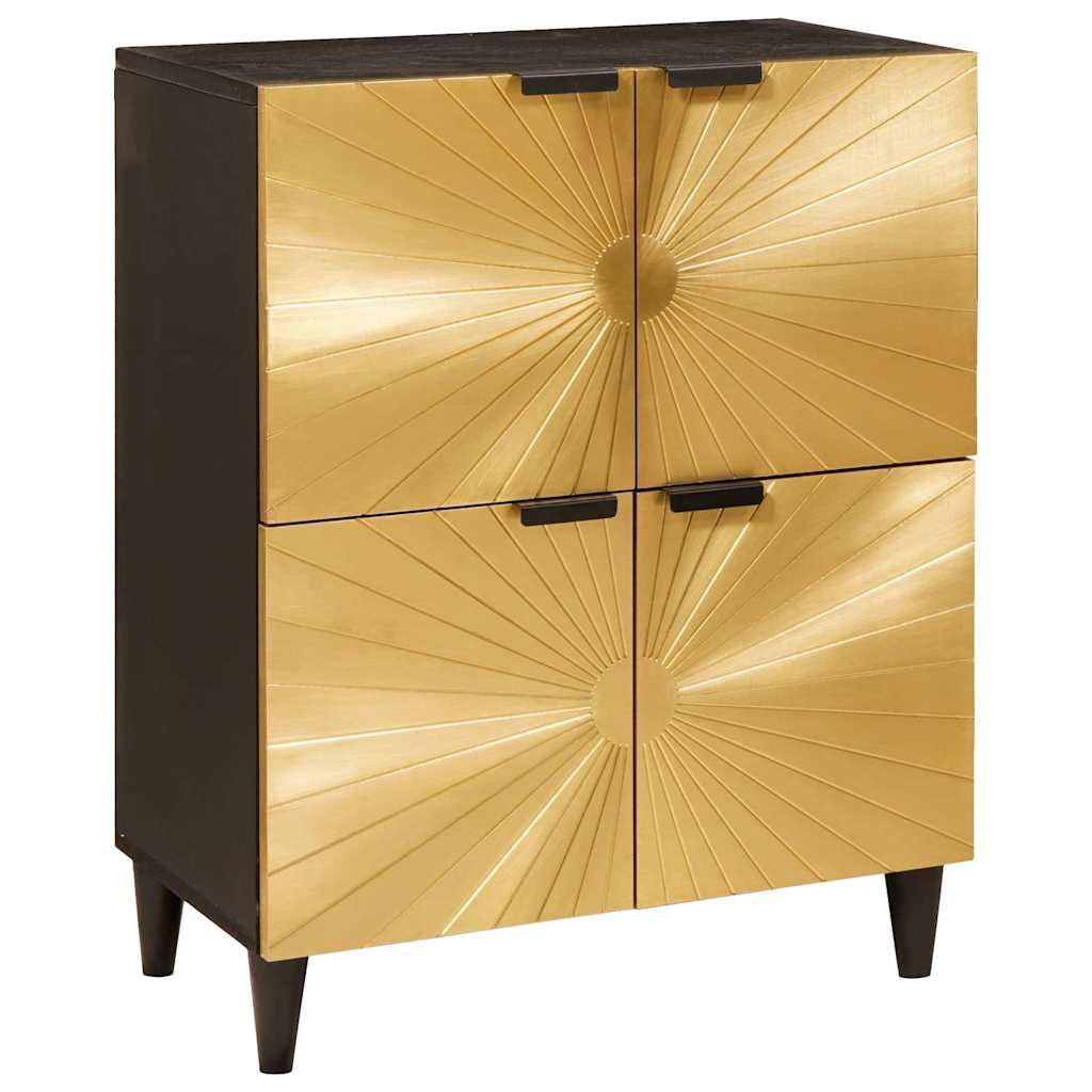 Sideskab Sort og Guld 60 x 33,5 x 75 cm Massivt mangotræ