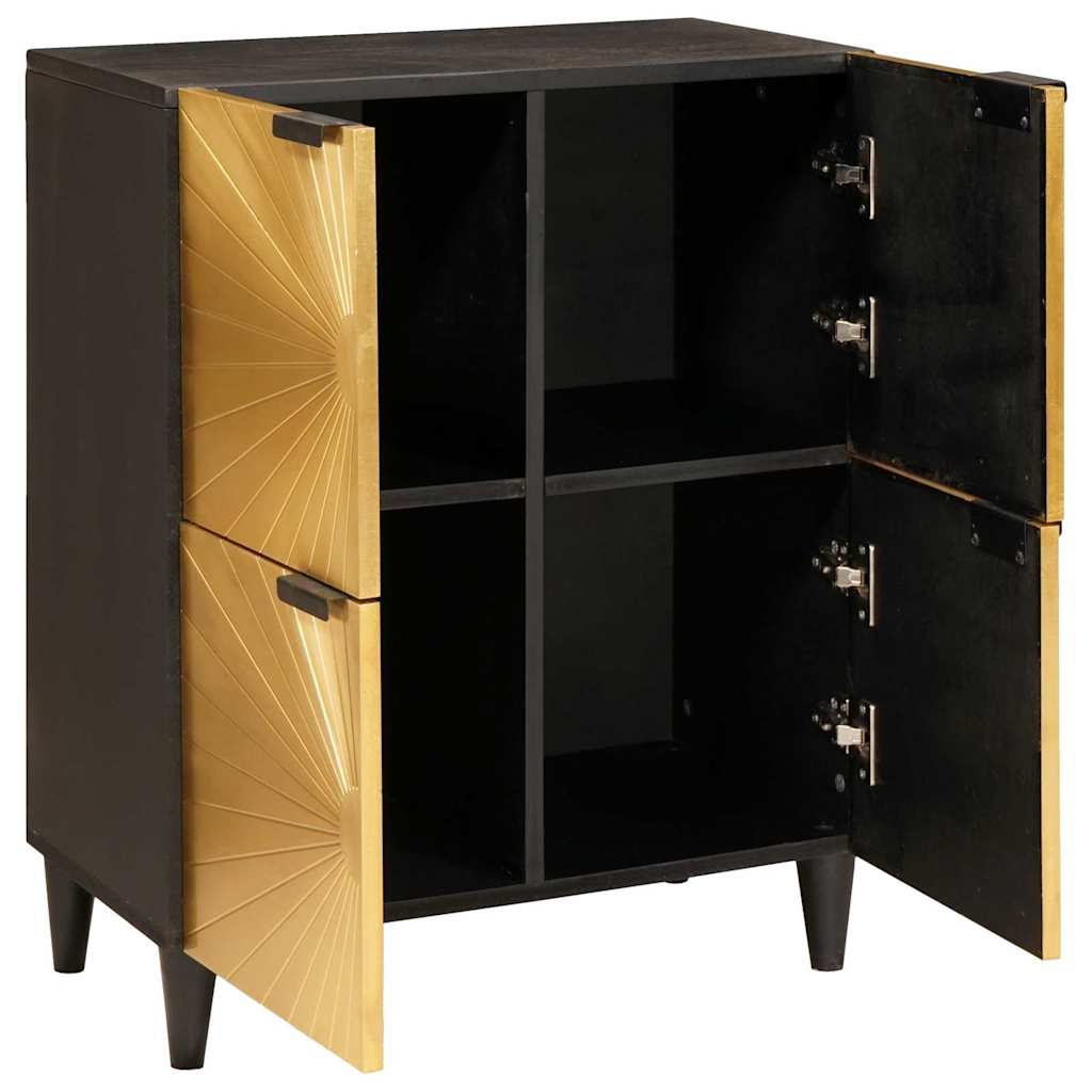 Sideskab Sort og Guld 60 x 33,5 x 75 cm Massivt mangotræ
