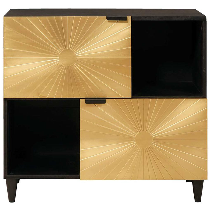 Sideskab Sort og Guld 80 x 33,5 x 75 cm Massivt mangotræ
