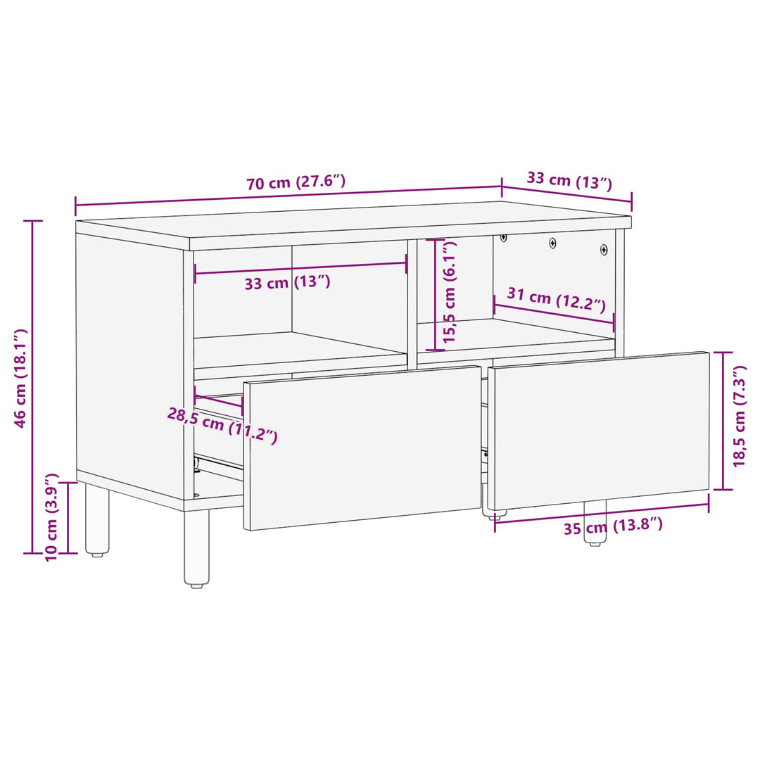 TV-skab Hvid Vask Finish 70 x 33 x 46 cm Massivt mangotræ