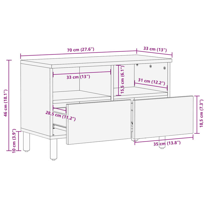 TV-skab Hvid Vask Finish 70 x 33 x 46 cm Massivt mangotræ