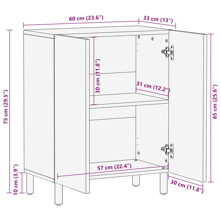 Sideboard Hvid Vask Finish 60 x 33 x 75 cm Massivt mangotræ