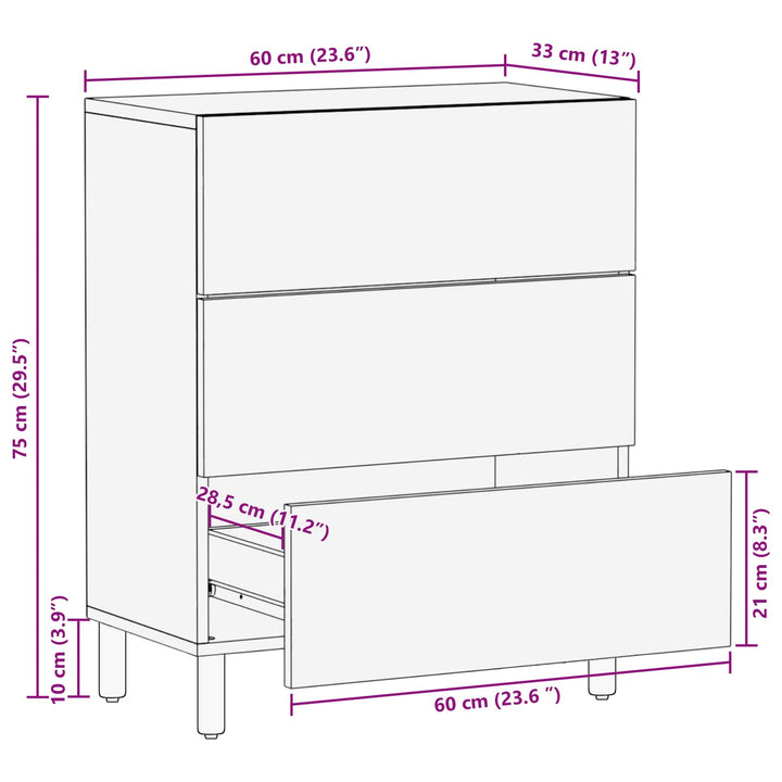 Sideboard Hvid Vask Finish 60 x 33 x 75 cm Massivt mangotræ
