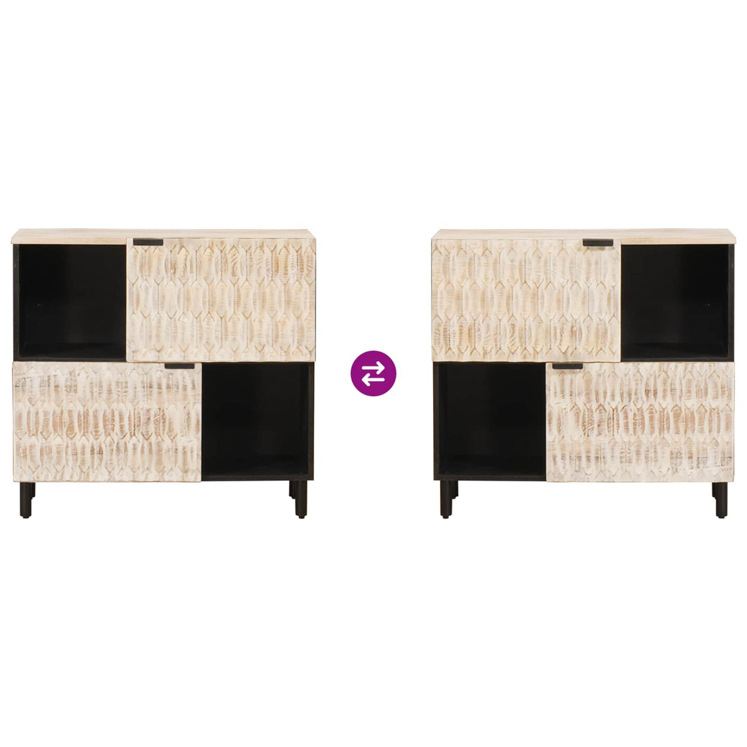 Sideboard Hvid Vask Finish 80 x 33 x 75 cm Massivt mangotræ