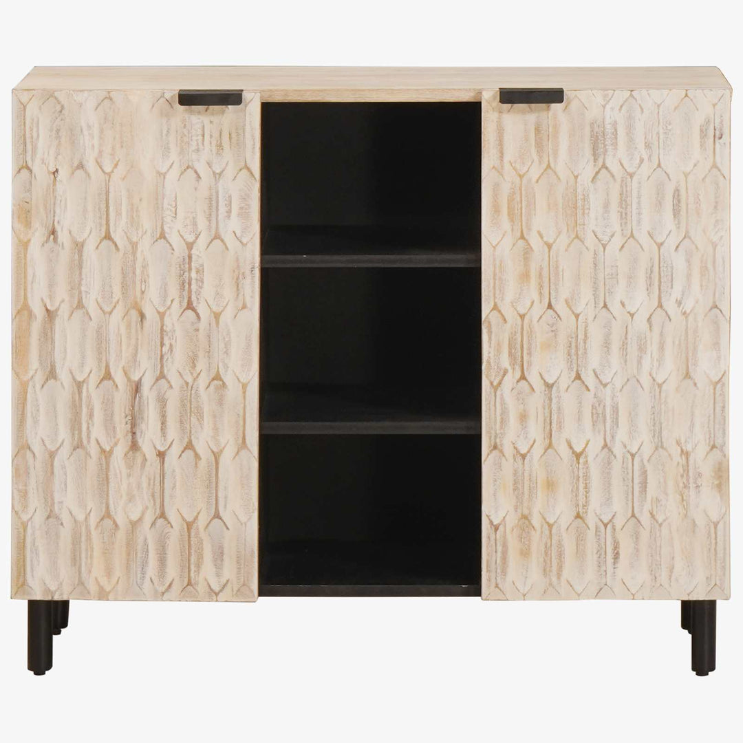 Sideboard Hvid Vask Finish 90 x 33 x 75 cm Massivt mangotræ