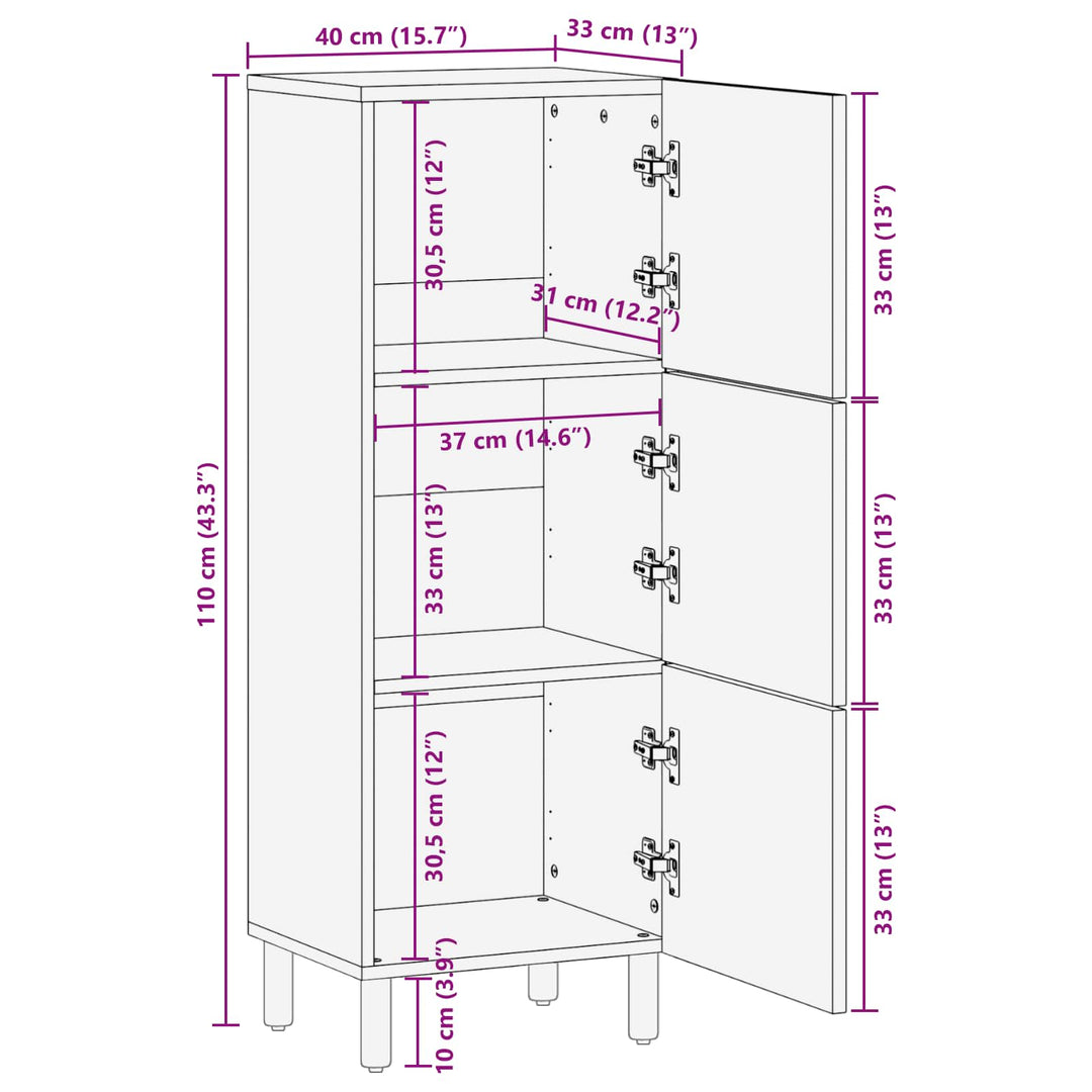 Highboard Hvid Vask Finish 40 x 33 x 110 cm Massivt mangotræ