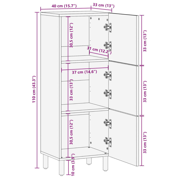 Highboard Hvid Vask Finish 40 x 33 x 110 cm Massivt mangotræ