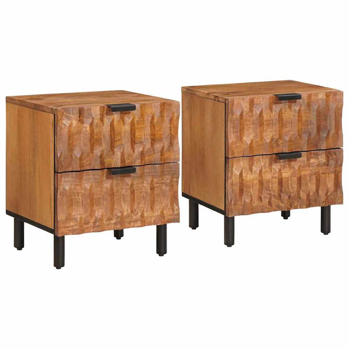 Natskab med skuffe 2 pcs Brun 40 x 33 x 46 cm Massivt mangotræ