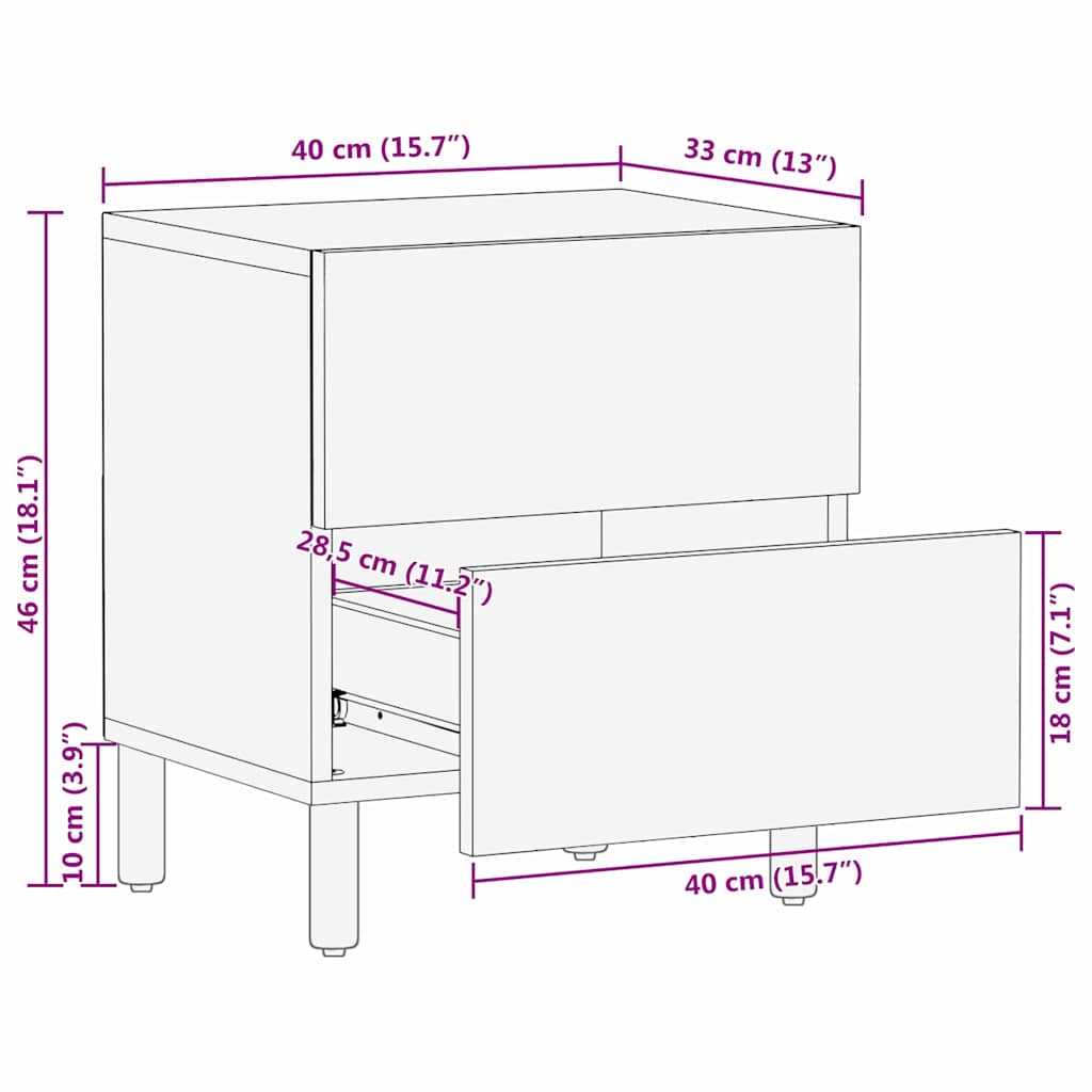 Natskab med skuffe 2 pcs Brun 40 x 33 x 46 cm Massivt mangotræ