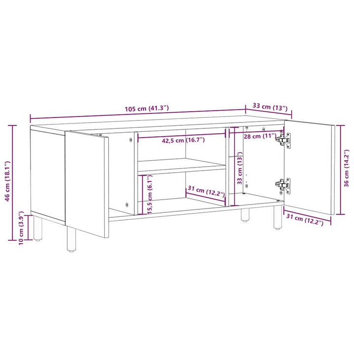 TV-skab Acacia Brun Finish 105 x 33 x 46 cm Massivt mangotræ