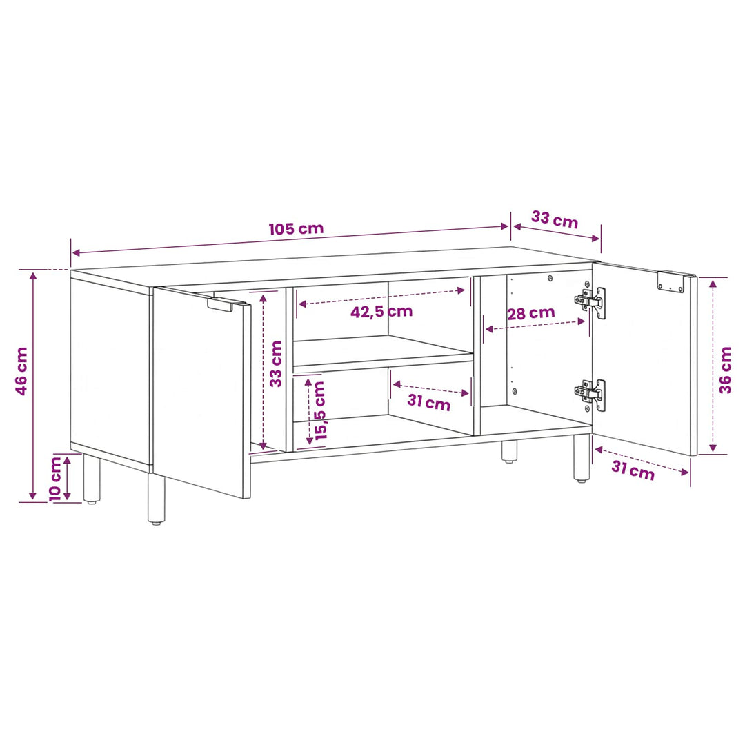 TV-skab Acacia Brun Finish 105 x 33 x 46 cm Massivt mangotræ