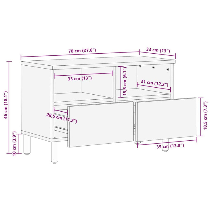 TV-skab Acacia Brun Finish 70 x 33 x 46 cm Massivt mangotræ