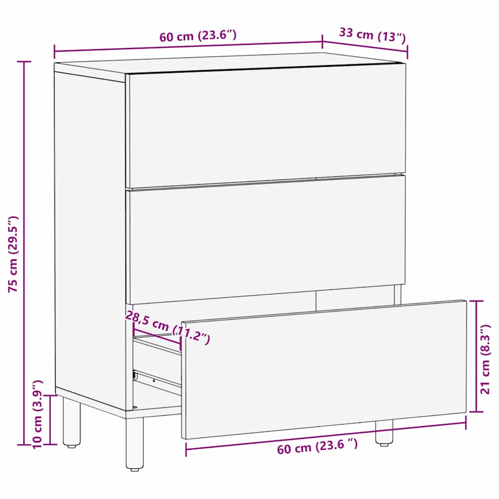Sideboard Acacia Brun Finish 60 x 33 x 75 cm Massivt mangotræ