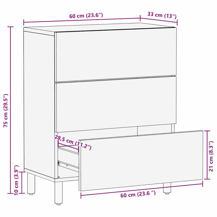 Sideboard Acacia Brun Finish 60 x 33 x 75 cm Massivt mangotræ