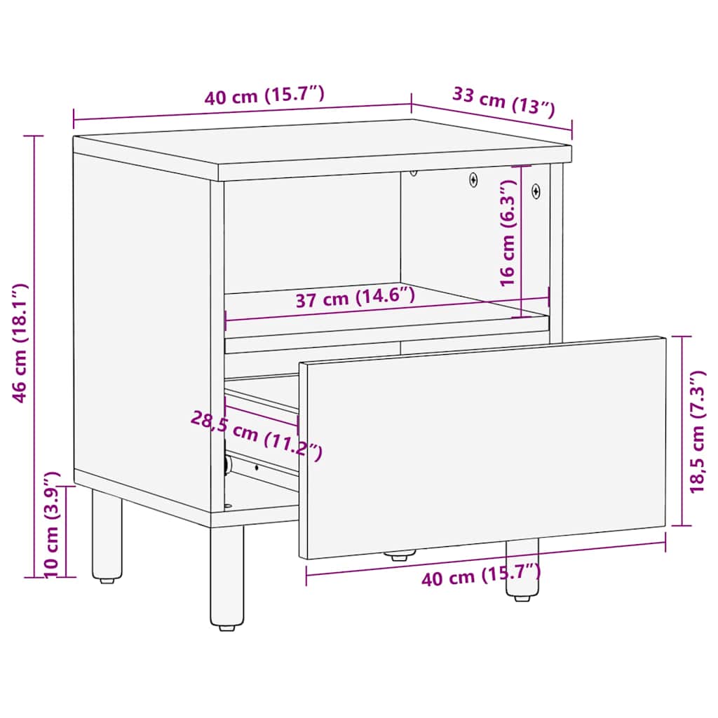 Natskab med skuffe 2 pcs Brun 40 x 33 x 46 cm Massivt mangotræ
