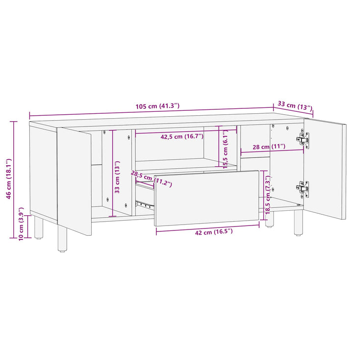 TV-skab Acacia Brun Finish 105 x 33 x 46 cm Massivt mangotræ