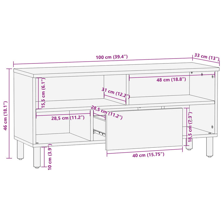 TV-skab Acacia Brun Finish 100 x 33 x 46 cm Massivt mangotræ
