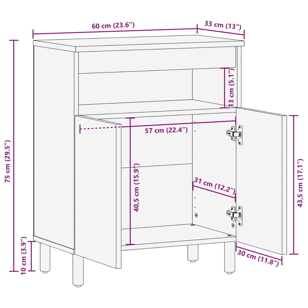 Sideboard Acacia Brun Finish 60 x 33 x 75 cm Massivt mangotræ