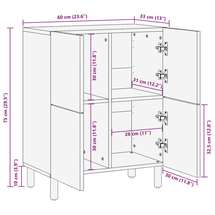 Sideboard Acacia Brun Finish 60 x 33 x 75 cm Massivt mangotræ