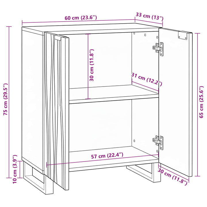 Sideboard Hvid 60 x 33,5 x 75 cm Massivt mangotræ