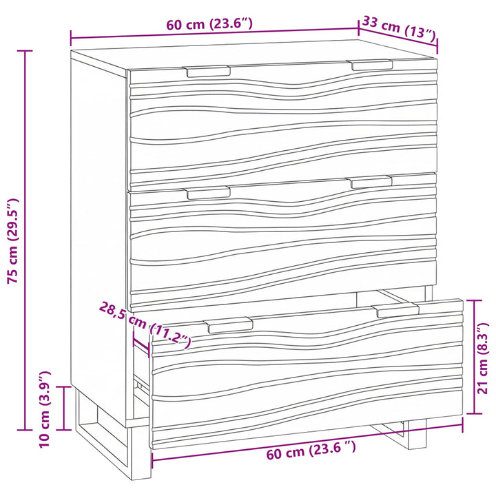 Sideboard med skuffe Hvid 60 x 33.5 x 75 cm Massivt mangotræ