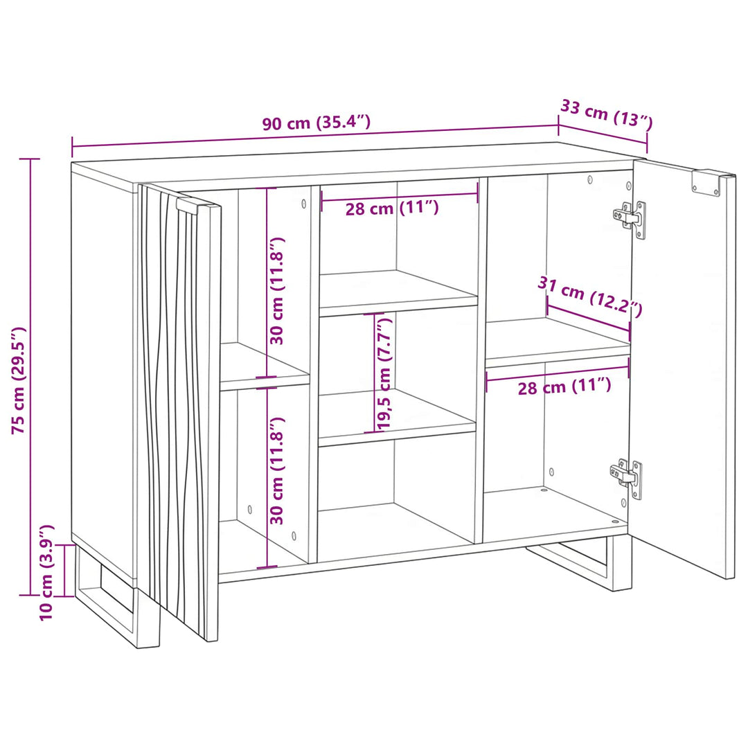 Skab Hvid 90 x 33 x 75 cm Massivt mangotræ