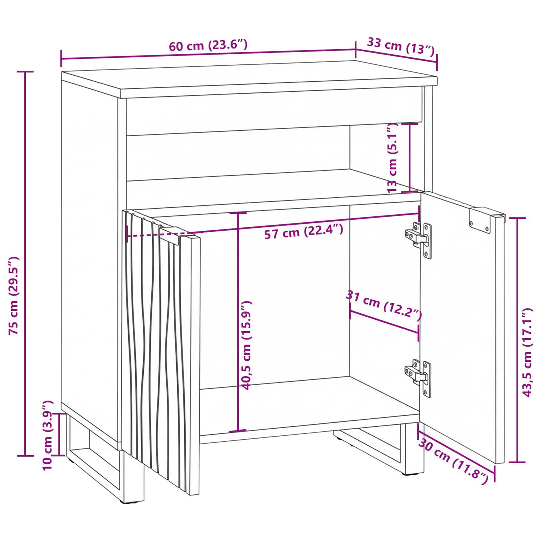 Sideboard Brun 60 x 33 x 75 cm Massivt mangotræ