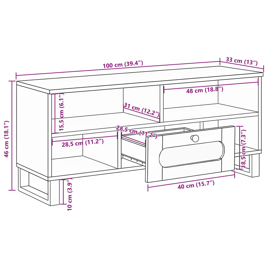 TV-skab med skuffe Brun 100 x 33 x 46 cm Massivt mangotræ