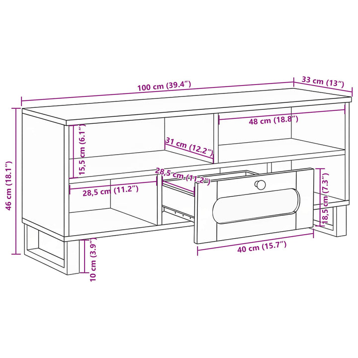 TV-skab med skuffe Brun 100 x 33 x 46 cm Massivt mangotræ