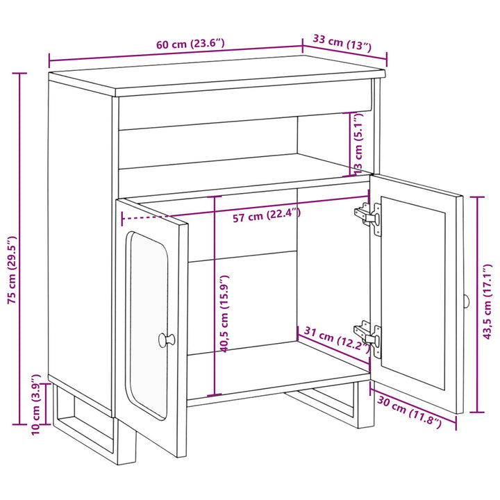 Sideboard med opbevaring Brun 60 x 33 x 75 cm Massivt mangotræ