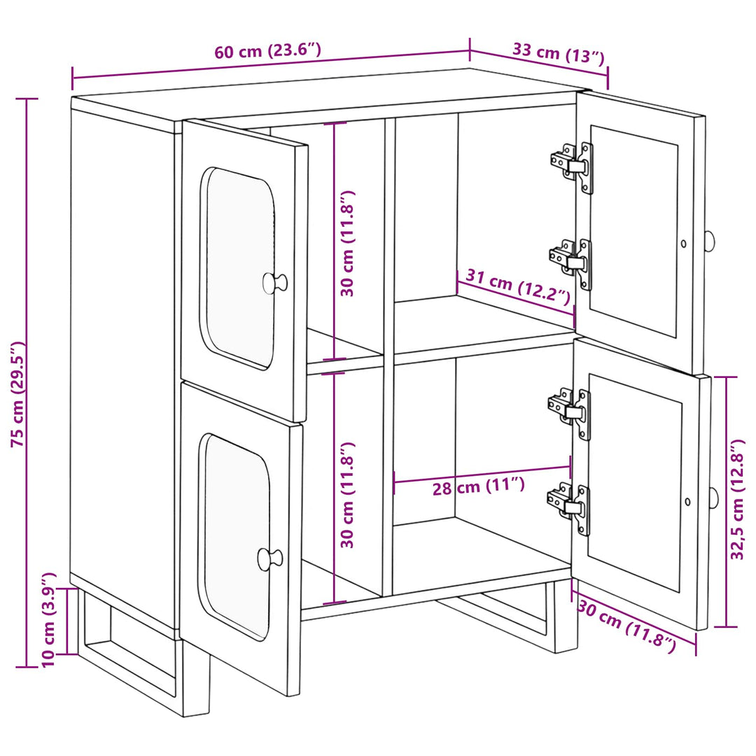 Sideboard med opbevaring Brun 60 x 33 x 75 cm Massivt mangotræ
