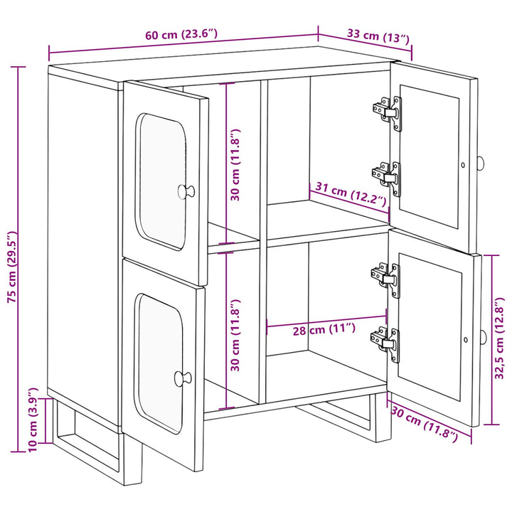 Sideboard med opbevaring Brun 60 x 33 x 75 cm Massivt mangotræ