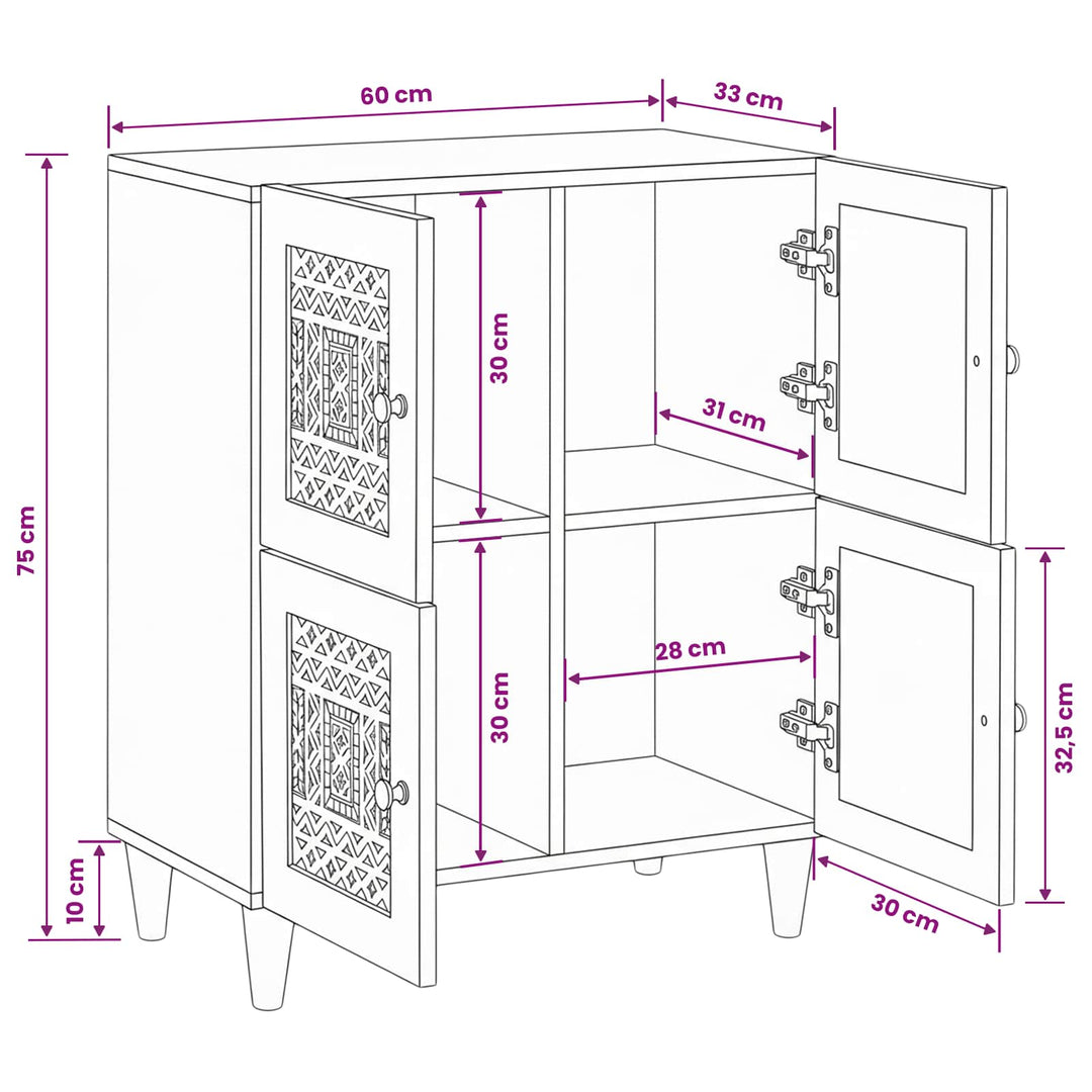 Sideboard 60 x 33 x 75 cm Massivt mangotræ