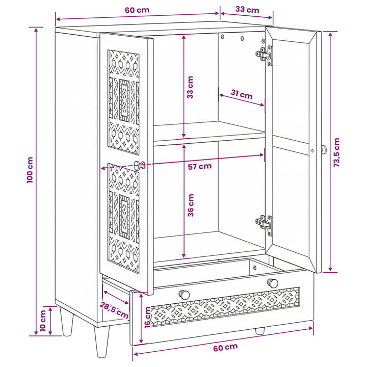 Highboard Lysebrun 60 x 33 x 100 cm Massivt mangotræ