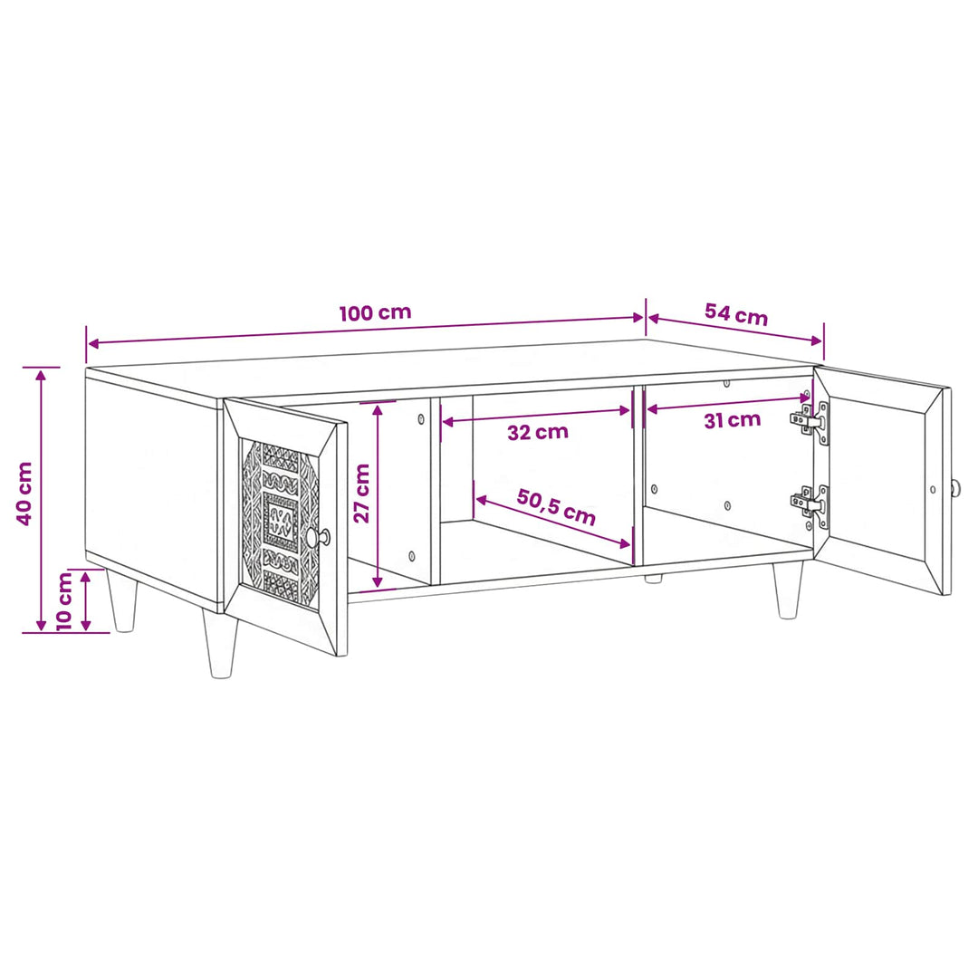 Sofabord Bleg Hvid 100 x 54 x 40 cm Massivt mangotræ