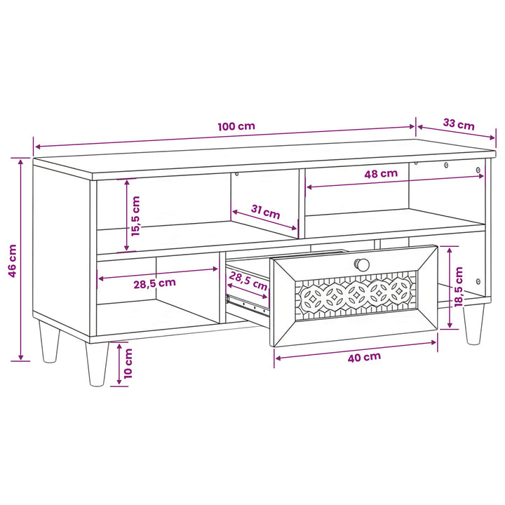 TV-skab med skuffe Bleg Hvid 100 x 33 x 46 cm Massivt mangotræ