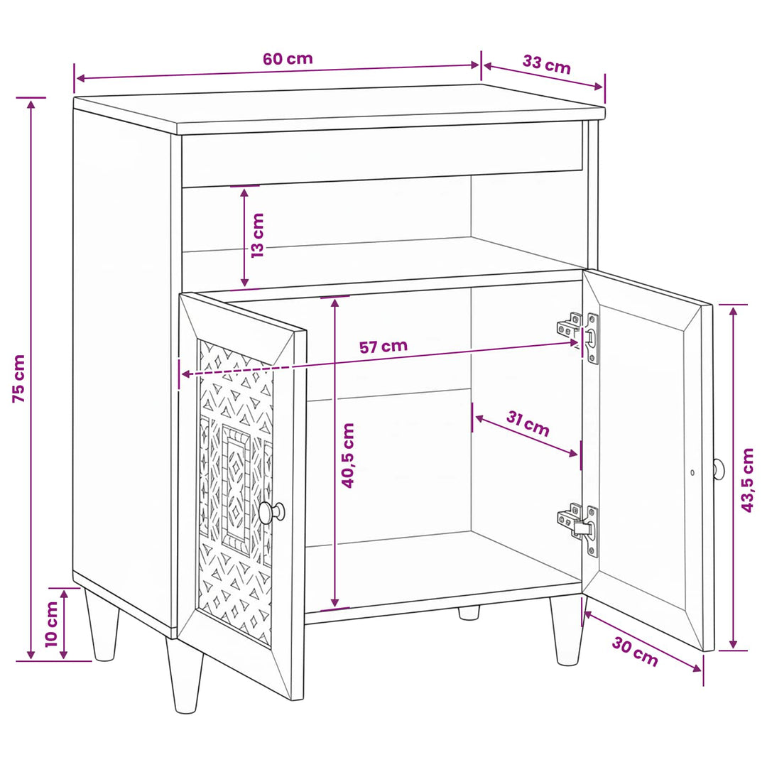 Sideboard Bleg Hvid 60 x 33 x 75 cm Massivt mangotræ