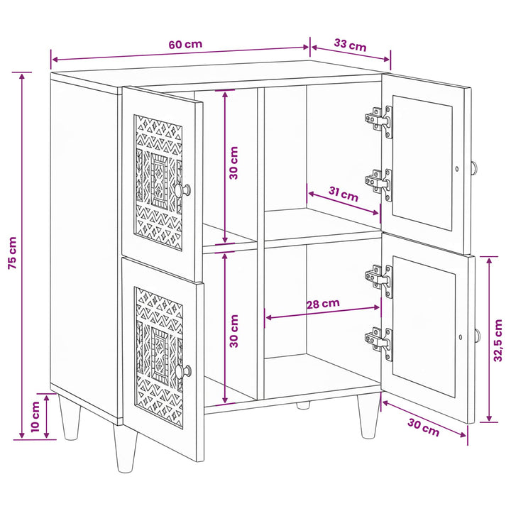Sideboard Bleg Hvid 60 x 33 x 75 cm Massivt mangotræ