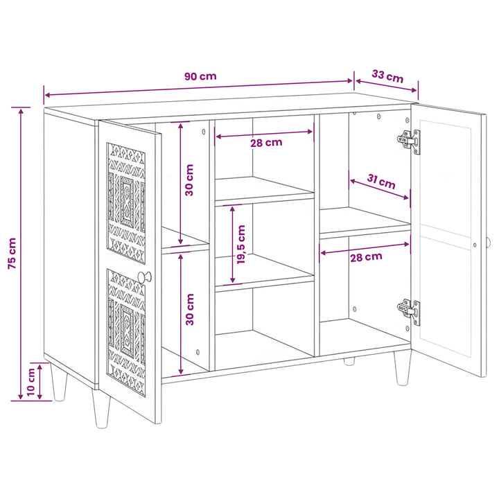 Sideboard Bleg Hvid 90 x 33 x 75 cm Massivt mangotræ