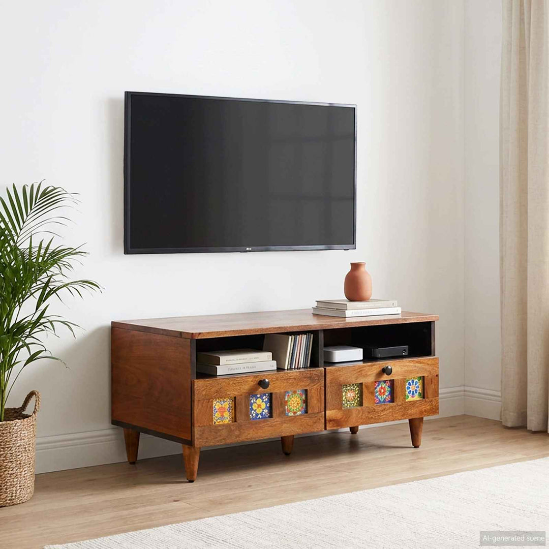 TV-skab med skuffe Valnød 70 x 33 x 46 cm Massivt mangotræ